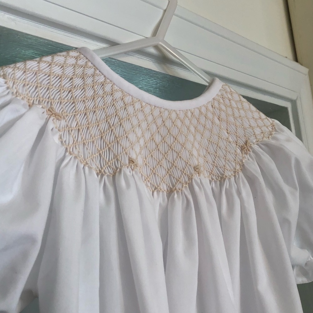 Pleats and Stitches white smocked dress